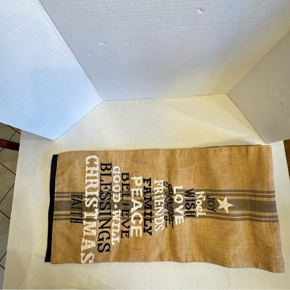 Holiday Burlap Style Table Runner Christmas Tree Love Faith Noel 14.5"x75" - Picture 3 of 11